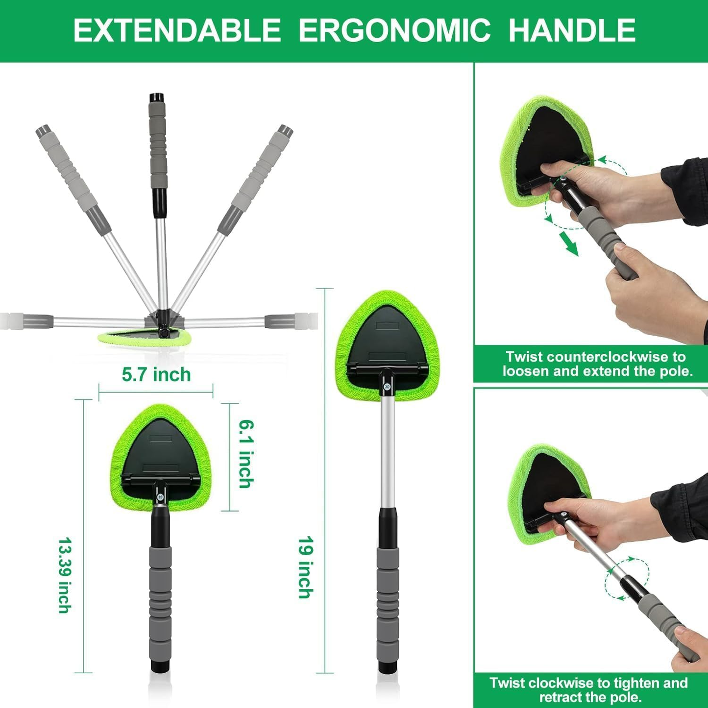 Ultimate Windshield Cleaner Tool – Upgrade Your Car and Home Cleaning with Large Head, Extendable Handle & 4 Microfiber Pads for a Spotless Shine!