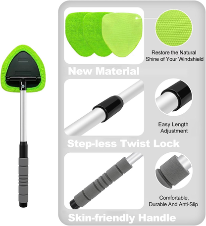 Ultimate Windshield Cleaner Tool – Upgrade Your Car and Home Cleaning with Large Head, Extendable Handle & 4 Microfiber Pads for a Spotless Shine!