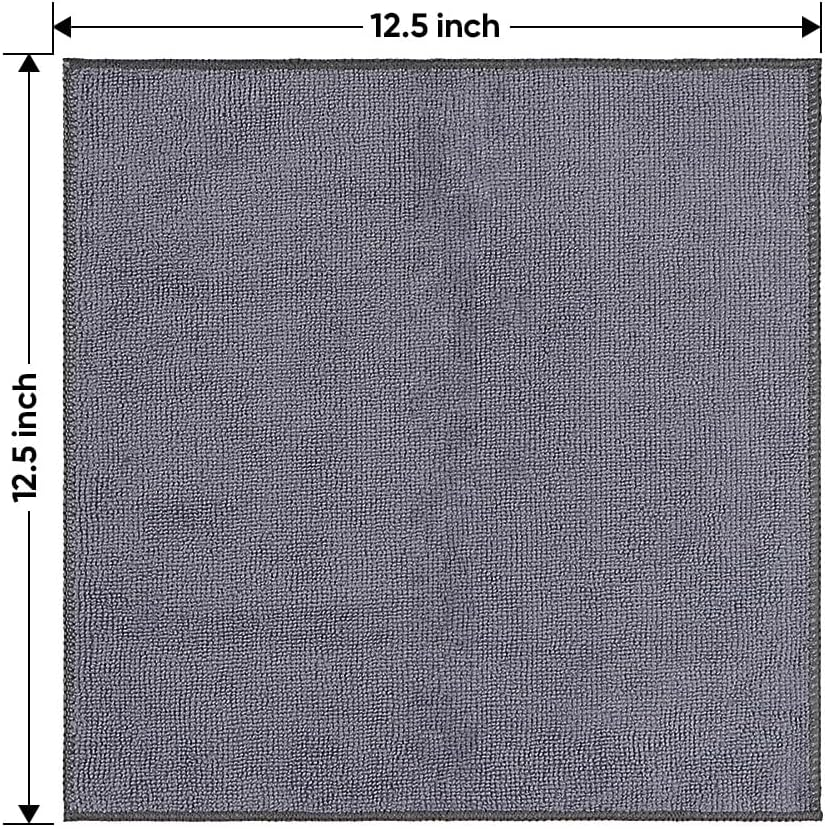 Ultra Absorbent Microfiber Cleaning Cloths - 12 Pack, 12.5" x 12.5", Lint-Free & Streak-Free Towels for Car, Kitchen, and Window Cleaning (Grey)