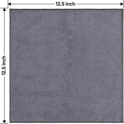 Ultra Absorbent Microfiber Cleaning Cloths - 12 Pack, 12.5" x 12.5", Lint-Free & Streak-Free Towels for Car, Kitchen, and Window Cleaning (Grey)