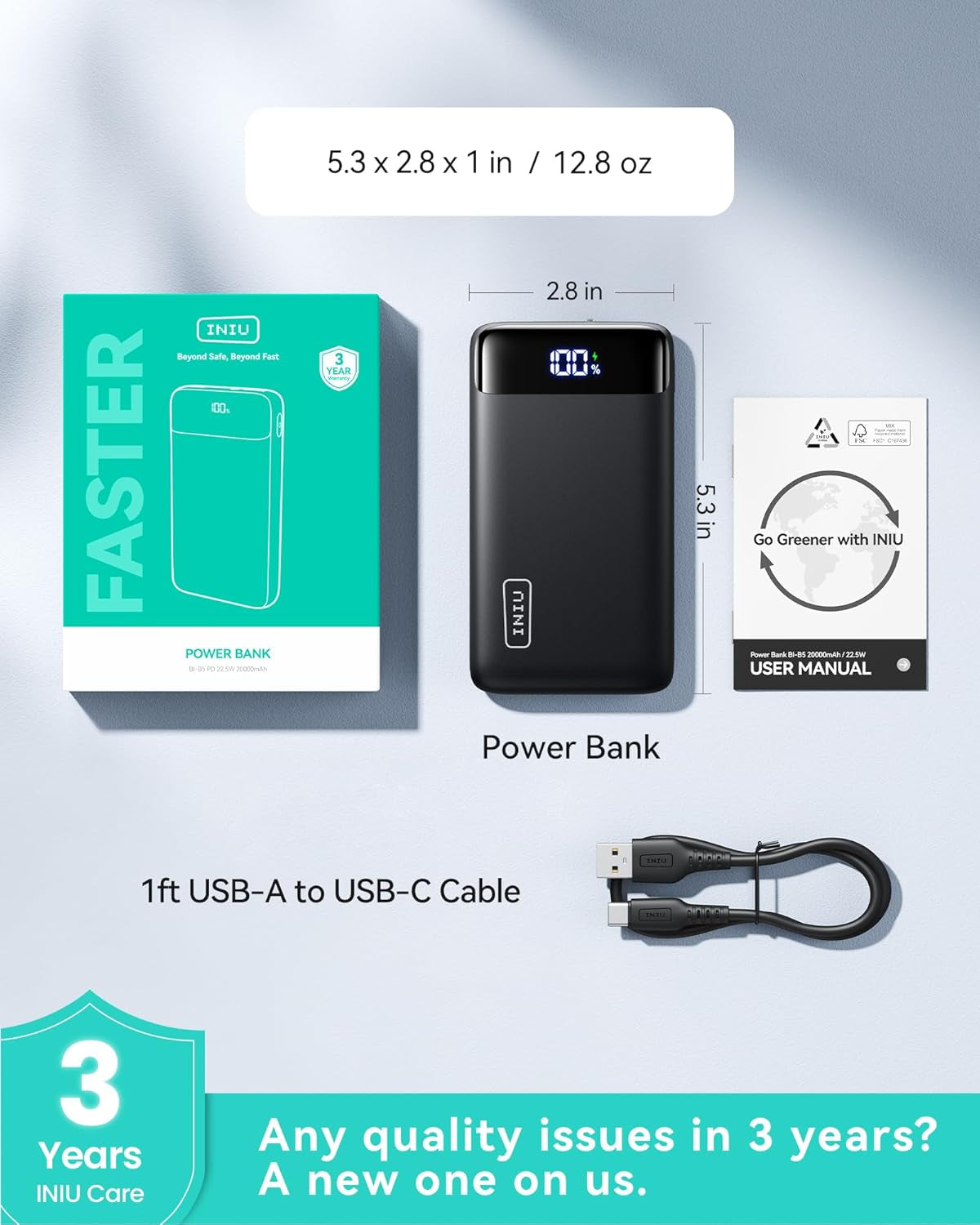 22.5W 20000mAh Portable Power Bank with USB-C Input/Output, Fast Charging, PD 3.0 & QC 4.0, LED Display, Compatible with iPhone 16/15/14/13 Pro, Samsung S23, Google Devices, iPad, and Tablets