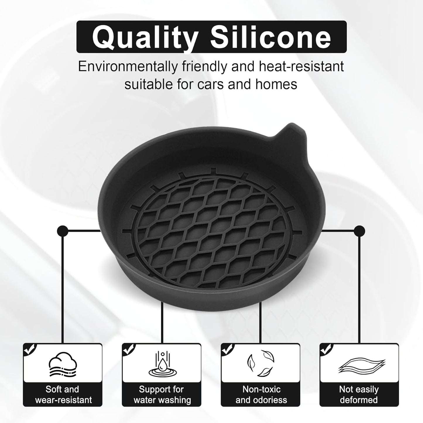 Universal Non-Slip Silicone Car Cup Holder Coasters - 4 Pack Black Interior Accessories for Men and Women