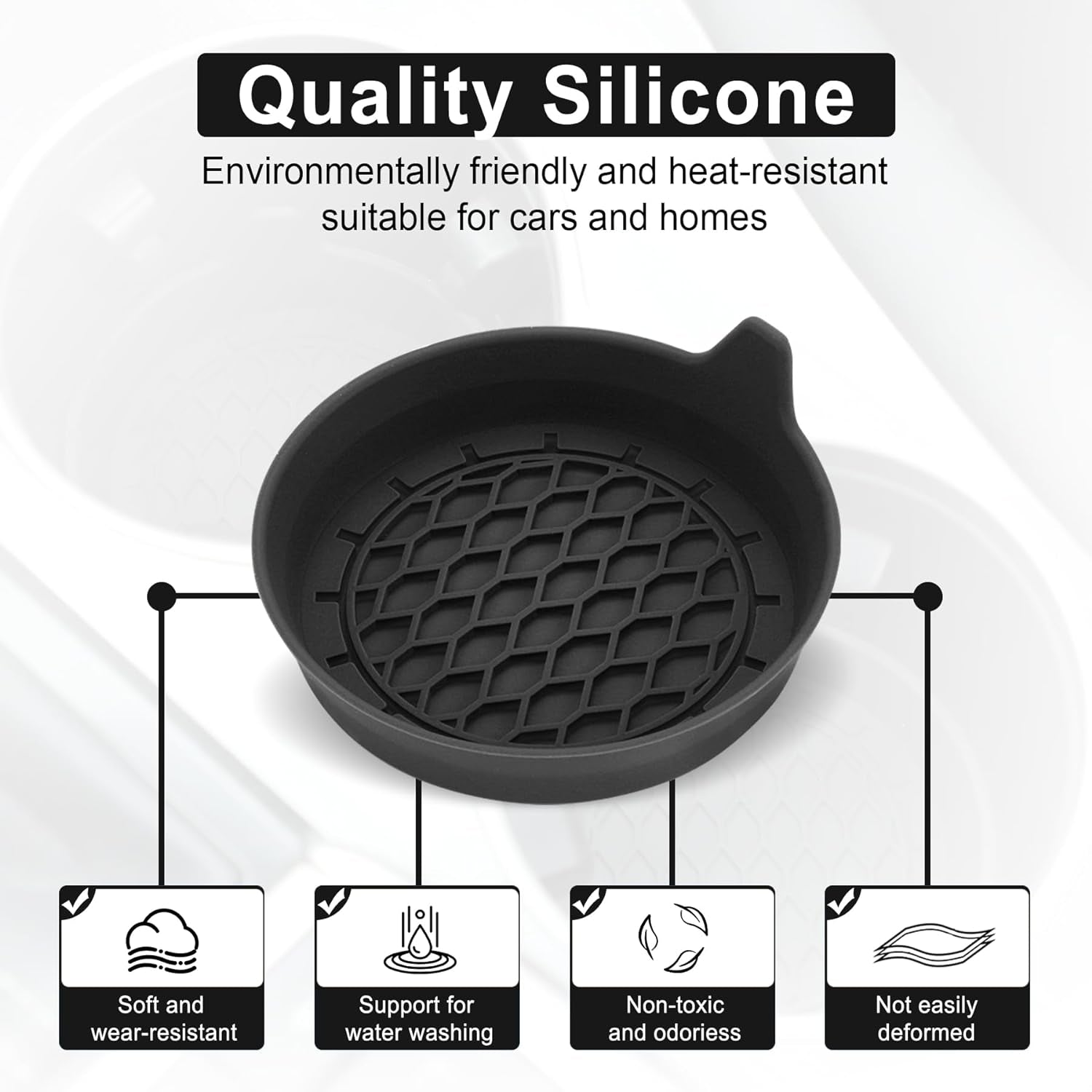 Universal Non-Slip Silicone Car Cup Holder Coasters - 4 Pack Black Interior Accessories for Men and Women