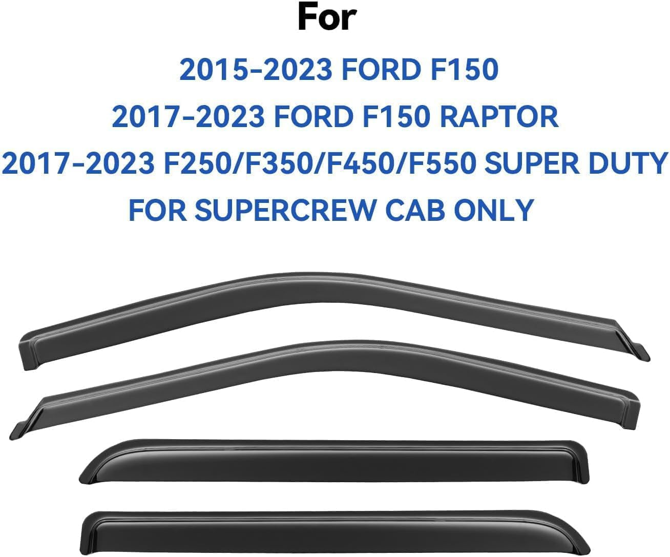 Premium Window Visors Rain Guards for 2015-2025 Ford F150 Supercrew - Out-Channel Sun & Rain Shades Vent Deflectors for F-150 Raptor, F250, F350, F450, F550 Super Duty Crew Cab