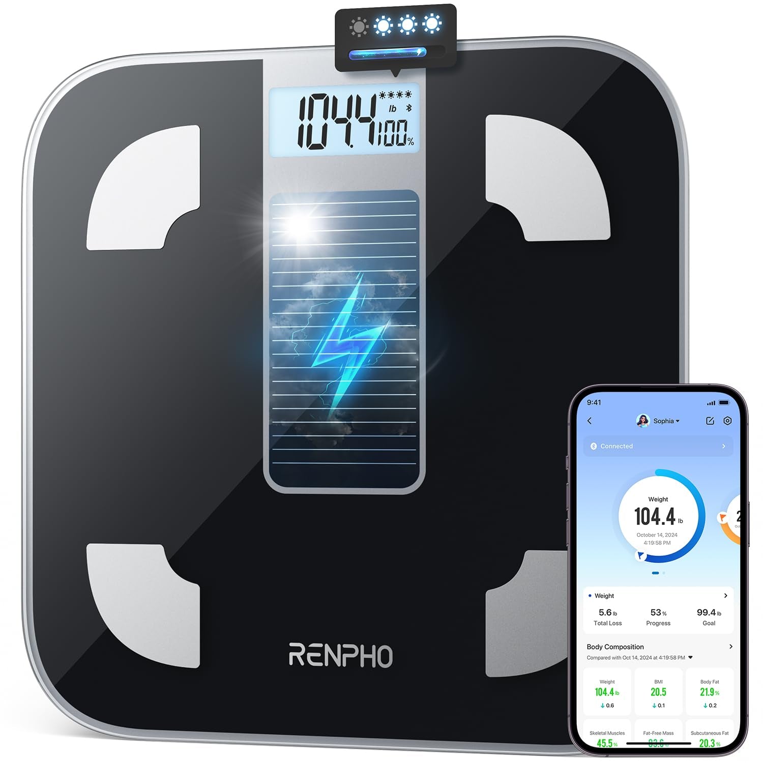 Elis 1 Smart Body Composition Scale with Bluetooth Connectivity and Smartphone App, 400 lbs Capacity, Digital BMI and Body Fat Analysis