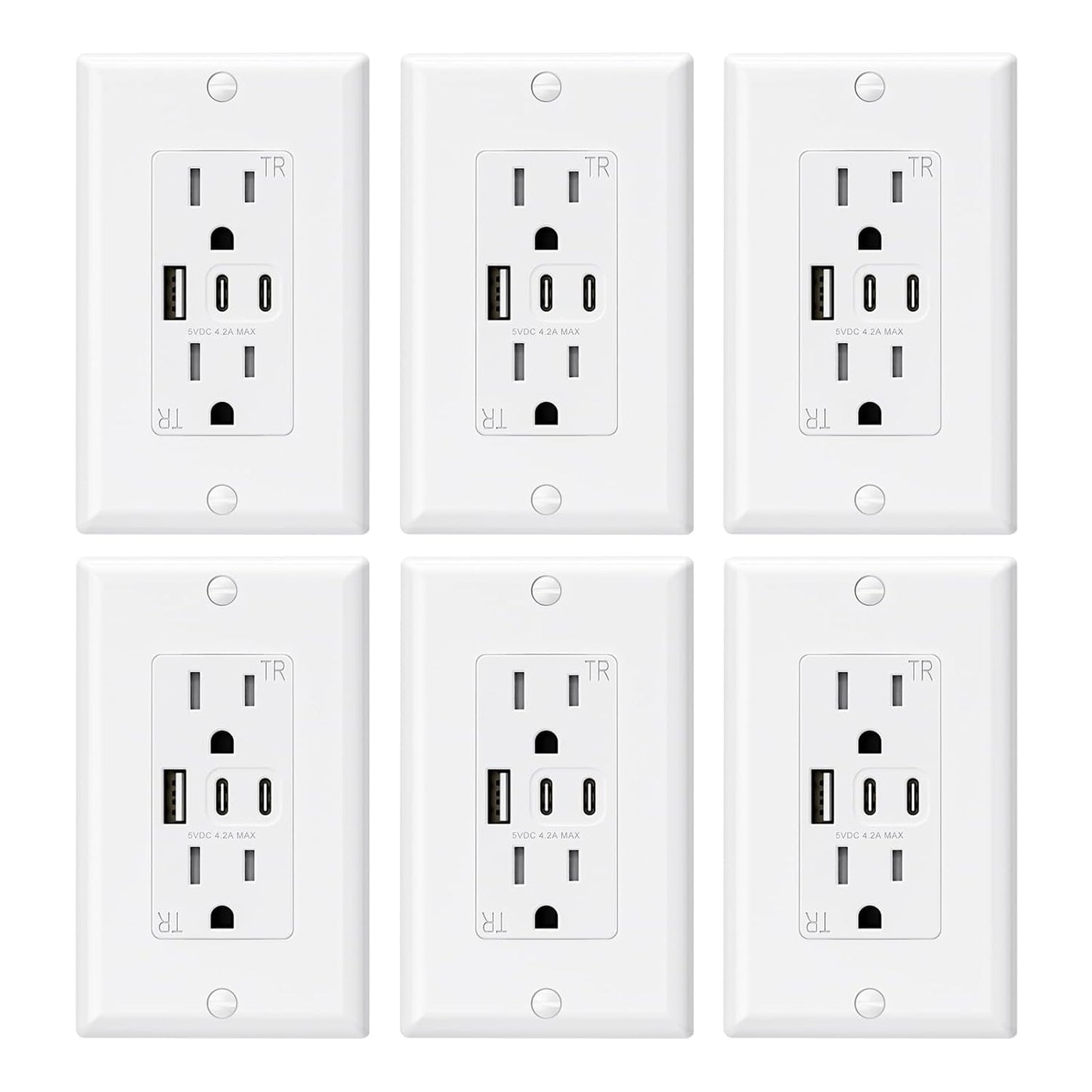 15 Amp Wall Outlet with 3 USB Ports, Dual USB-C Ports, Tamper-Resistant Design, Includes Wall Plate, UL/CUL Listed, Black, 1 Pack