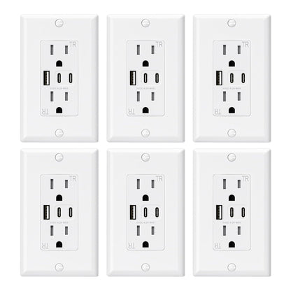 15 Amp Wall Outlet with 3 USB Ports, Dual USB-C Ports, Tamper-Resistant Design, Includes Wall Plate, UL/CUL Listed, Black, 1 Pack