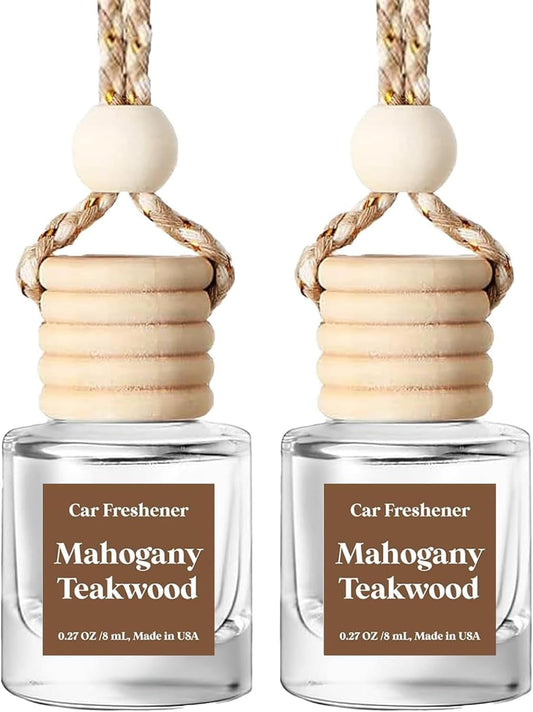 Long-Lasting Mahogany Teakwood Car Air Freshener - 2 Pack Essential Oil Diffuser, Cute Car Accessories Made in USA, Perfect for Women!