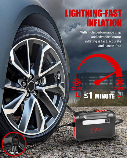 R8 Portable Tire Inflator - Fast 3X Inflation Air Compressor with Dual Digital Screen for Car, Bike, and Sports Equipment