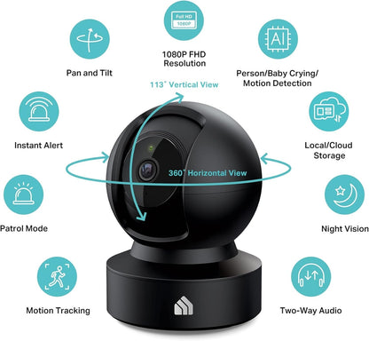 High-Definition Indoor Security Camera with Two-Way Audio, Night Vision, and Smart Device Compatibility