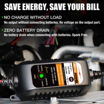 12V 800mA Automatic Battery Charger & Maintainer - Trickle Charge & Desulfator