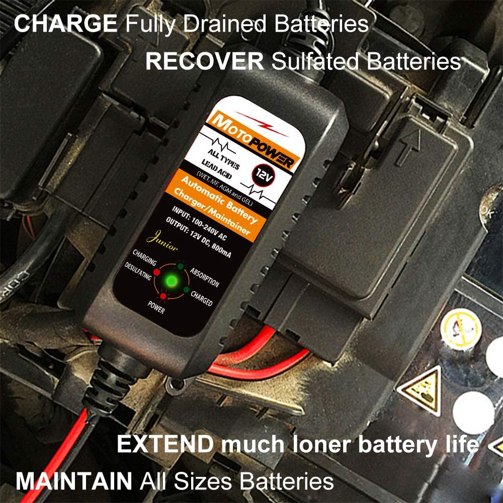 12V 800mA Automatic Battery Charger & Maintainer - Trickle Charge & Desulfator