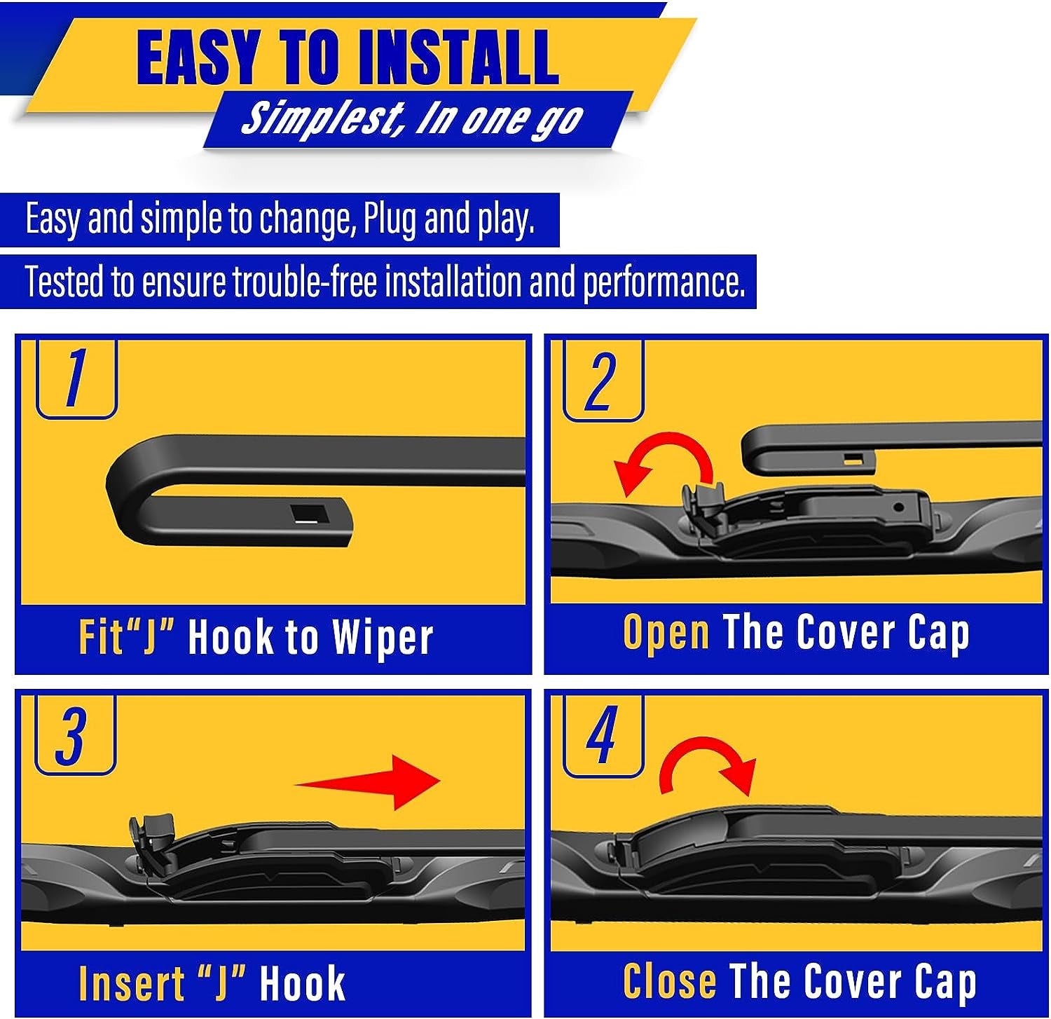 Premium Wiper Blade Replacement Set for 2005-2022 Honda Odyssey - 3 Original Equipment Blades (26"/22"/16") with U/J Hook