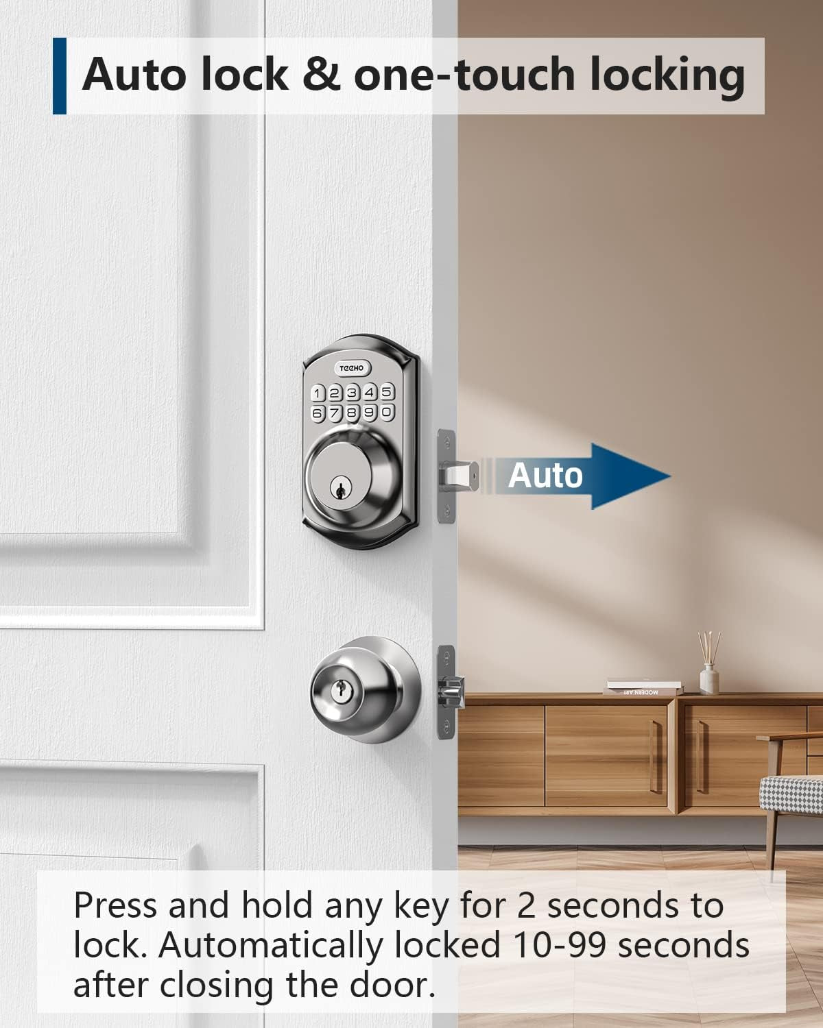 Smart Keyless Entry Door Lock with Keypad - Satin Nickel Deadbolt with Auto Lock & Easy Installation - Includes 2 Keys