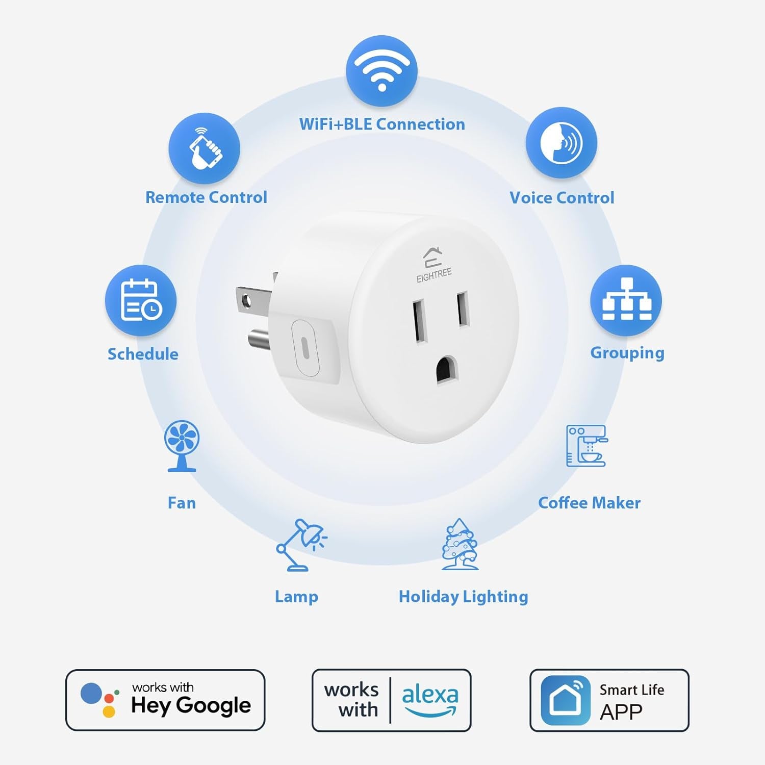 Smart Home WiFi Outlet - 4-Pack Smart Plugs Compatible with Alexa & Google Home, Remote Control and Timer Function, 2.4GHz WiFi Only