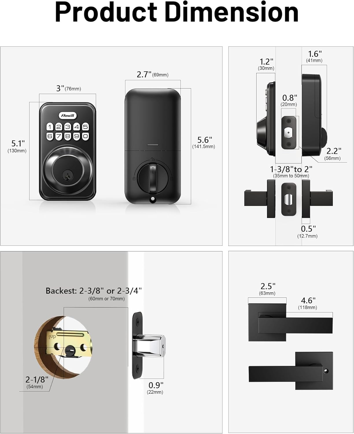 Matte Black Keyless Entry Door Lock Set - Electronic Keypad Deadbolt with Auto-Locking & Anti-Peeping Password, Includes 2 Lever Handles