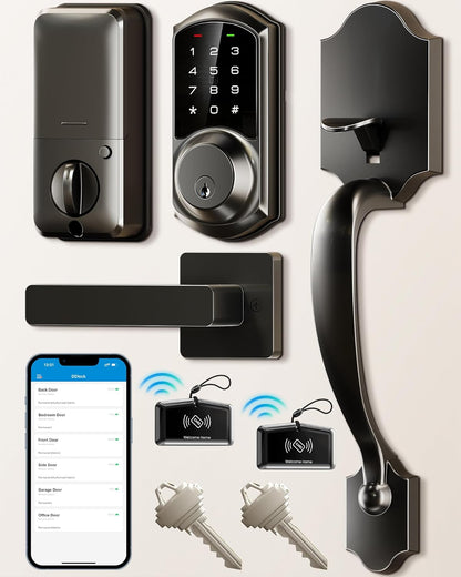 Smart Front Door Lock Set VE06-H - Keyless Entry with App Control, Touchscreen Keypad & Lever Handle - Matte Black, Easy Install & Auto Lock