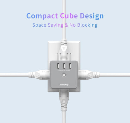 Multi-Outlet Wall Adapter with USB Charging Ports - 4 AC Outlets and 3 USB Ports for Home, Office, and Travel