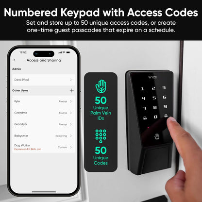 Smart Palm Lock - Keyless Entry Door Lock with Advanced Palm Vein Recognition, Wi-Fi, Alexa & Google Compatibility, Auto Lock, Dual Battery, and Mechanical Key