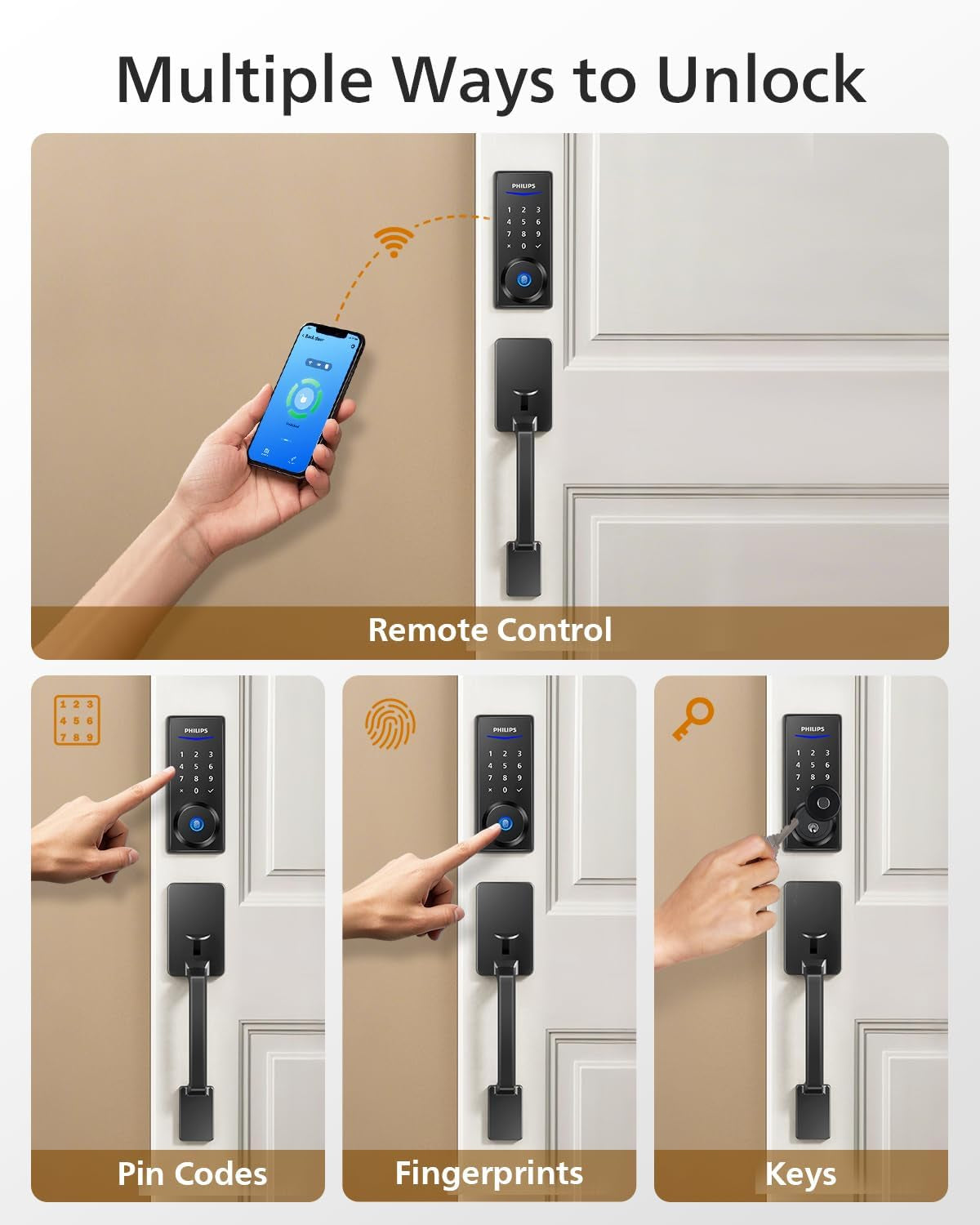 Smart Wi-Fi Deadbolt Lock with Keypad & Handle - Keyless Entry, App Control, Fingerprint Access, Auto Locking
