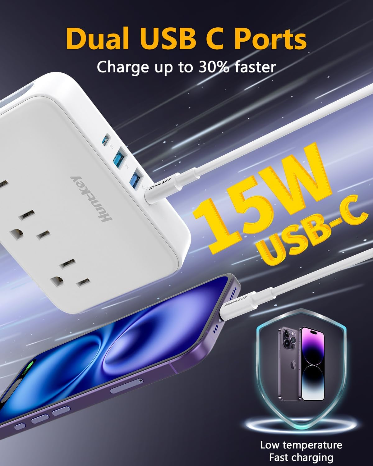 Professional Power Strip with Detachable Cord (4FT), 3 Non-Surge Outlets for Travel and Cruise, 4 USB Ports (2 USB-C, 2 USB-A), ETL Certified