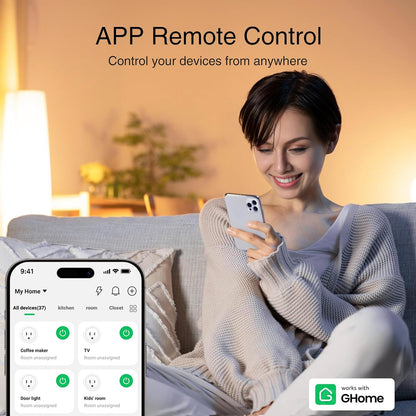 WiFi Smart Plug Compatible with Alexa and Google Home, Remote Control Smart Outlet Timer, 2.4GHz Wi-Fi, No Hub Required, ETL and FCC Certified