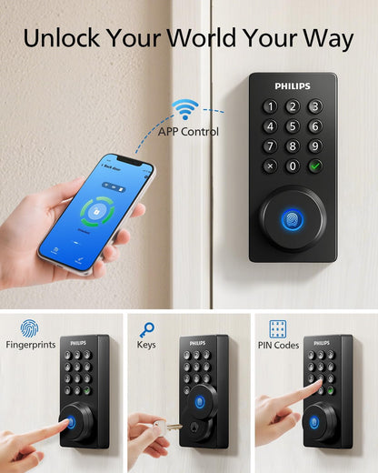 Wi-Fi Enabled Smart Deadbolt Lock with Keyless Entry, Compatible with Alexa and Google Assistant, Remote Access, Built-In Wi-Fi, App Control, Fingerprint and Passcode Unlock, Auto Lock Feature