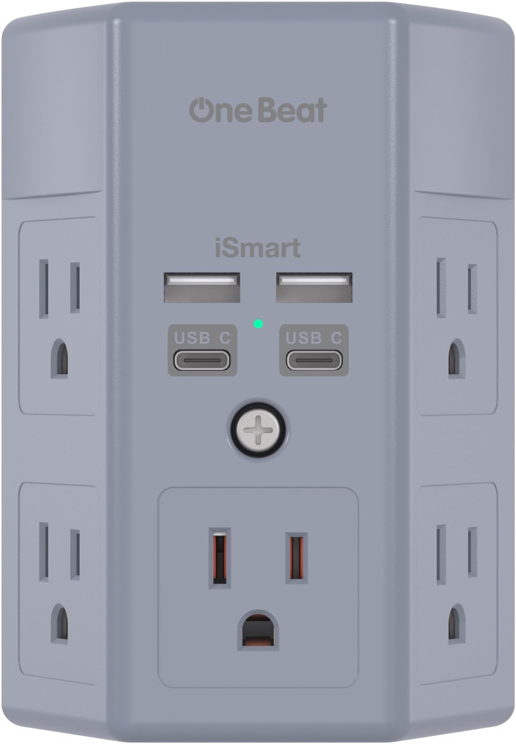 1680J 3-Sided Power Strip with Surge Protection, 5 Outlet Expander, 4 USB Ports (USB-C), Wall Mount Charger, Outlet Splitter Adapter for Home, Travel, and Office, ETL Listed, White