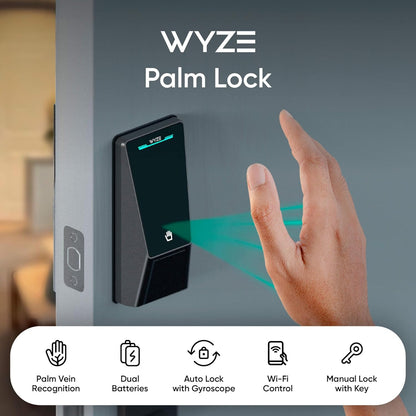 Smart Palm Lock - Keyless Entry Door Lock with Advanced Palm Vein Recognition, Wi-Fi, Alexa & Google Compatibility, Auto Lock, Dual Battery, and Mechanical Key