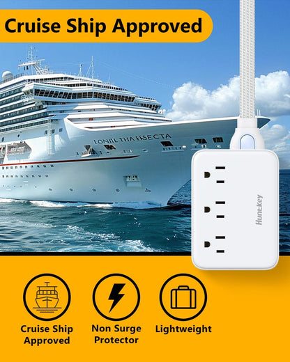 Professional Power Strip with Detachable Cord (4FT), 3 Non-Surge Outlets for Travel and Cruise, 4 USB Ports (2 USB-C, 2 USB-A), ETL Certified