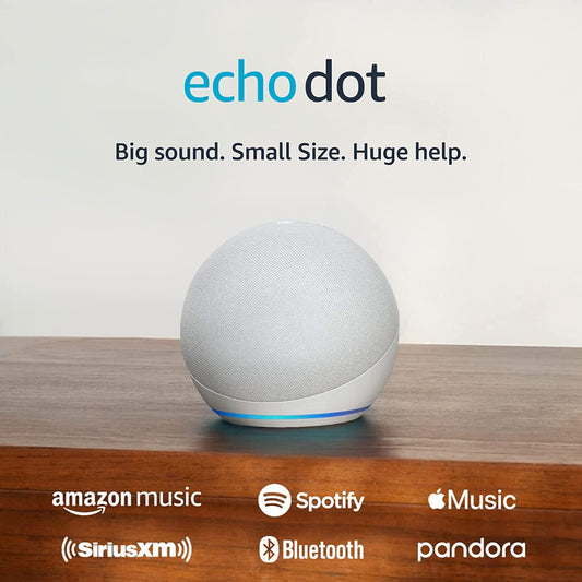 Echo Dot (Latest Model) - High-Quality Alexa Speaker for Bedrooms, Dining Rooms, and Offices in Glacier White