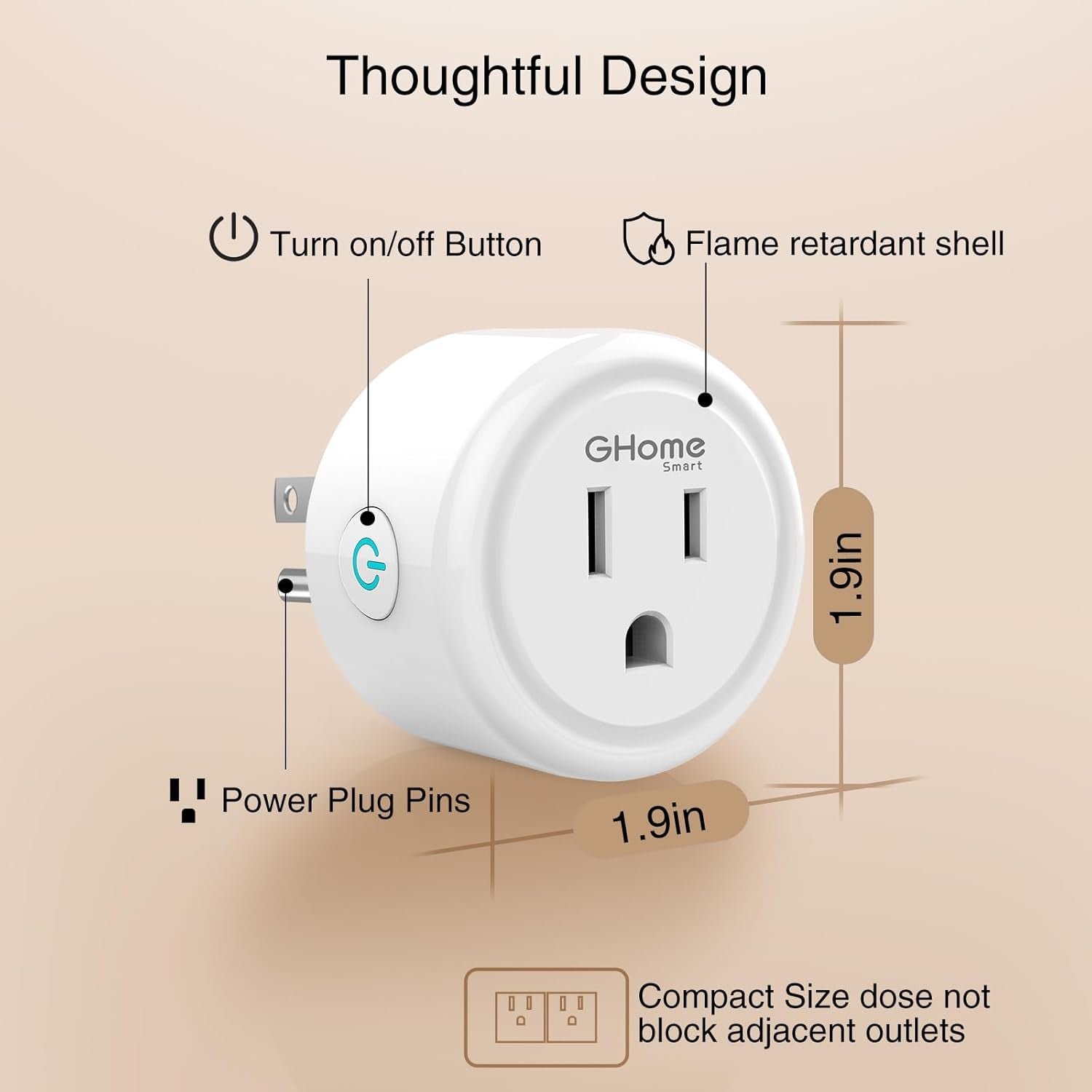 WiFi Smart Plug Compatible with Alexa and Google Home, Remote Control Smart Outlet Timer, 2.4GHz Wi-Fi, No Hub Required, ETL and FCC Certified