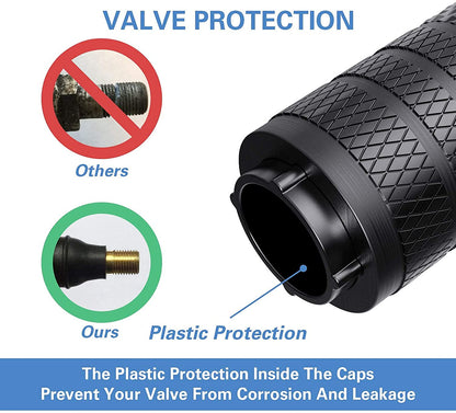 Premium Black Anodized Aluminum Tire Valve Stem Caps - 4 Pack, Corrosion Resistant Universal Covers for Cars, Trucks, Motorcycles, SUVs, and Bikes