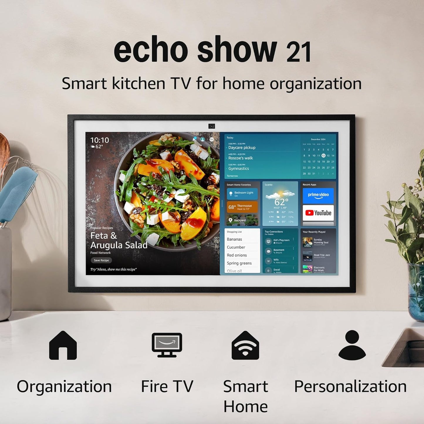 Echo Show 15 (Latest Model), Full HD 15.6" Kitchen Hub for Home Management, Featuring Integrated Fire TV and Alexa