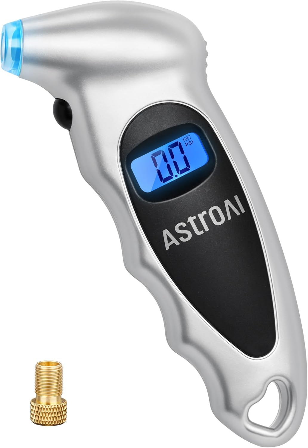 Digital Tire Pressure Gauge 0-150PSI - Accurate to 0.1 PSI, Backlight LCD, Presta Valve Adaptor - Perfect Stocking Stuffer for Cars, Trucks, and Bicycles - Sleek Silver Design