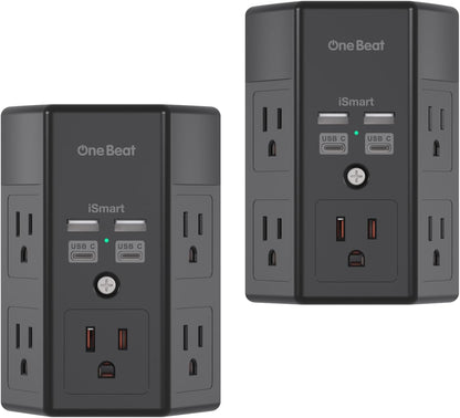 1680J 3-Sided Power Strip with Surge Protection, 5 Outlet Expander, 4 USB Ports (USB-C), Wall Mount Charger, Outlet Splitter Adapter for Home, Travel, and Office, ETL Listed, White