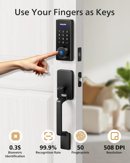 Smart Wi-Fi Deadbolt Lock with Keypad & Handle - Keyless Entry, App Control, Fingerprint Access, Auto Locking