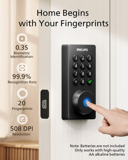 Wi-Fi Enabled Smart Deadbolt Lock with Keyless Entry, Compatible with Alexa and Google Assistant, Remote Access, Built-In Wi-Fi, App Control, Fingerprint and Passcode Unlock, Auto Lock Feature