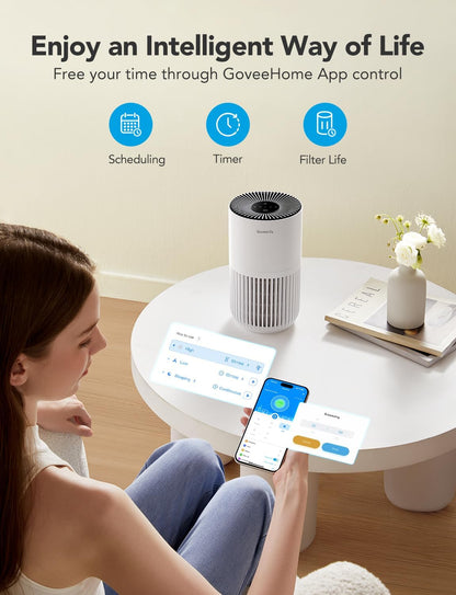 Compact Smart Air Purifier for Bedrooms with App and Alexa Control - Efficiently Removes Pet Hair, Odors, Pollen, and Smoke - Portable with 3 Speed Settings, 2 Modes, Timer, and Aroma Function for Home Use