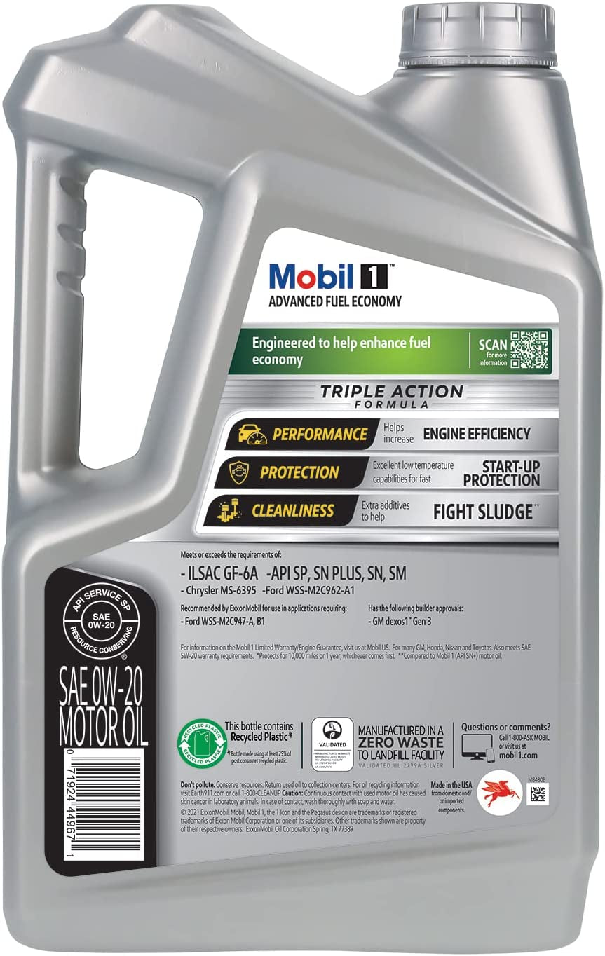 Advanced Fuel Economy Full Synthetic Motor Oil 0W-20 - 5 Quart for Superior Engine Performance