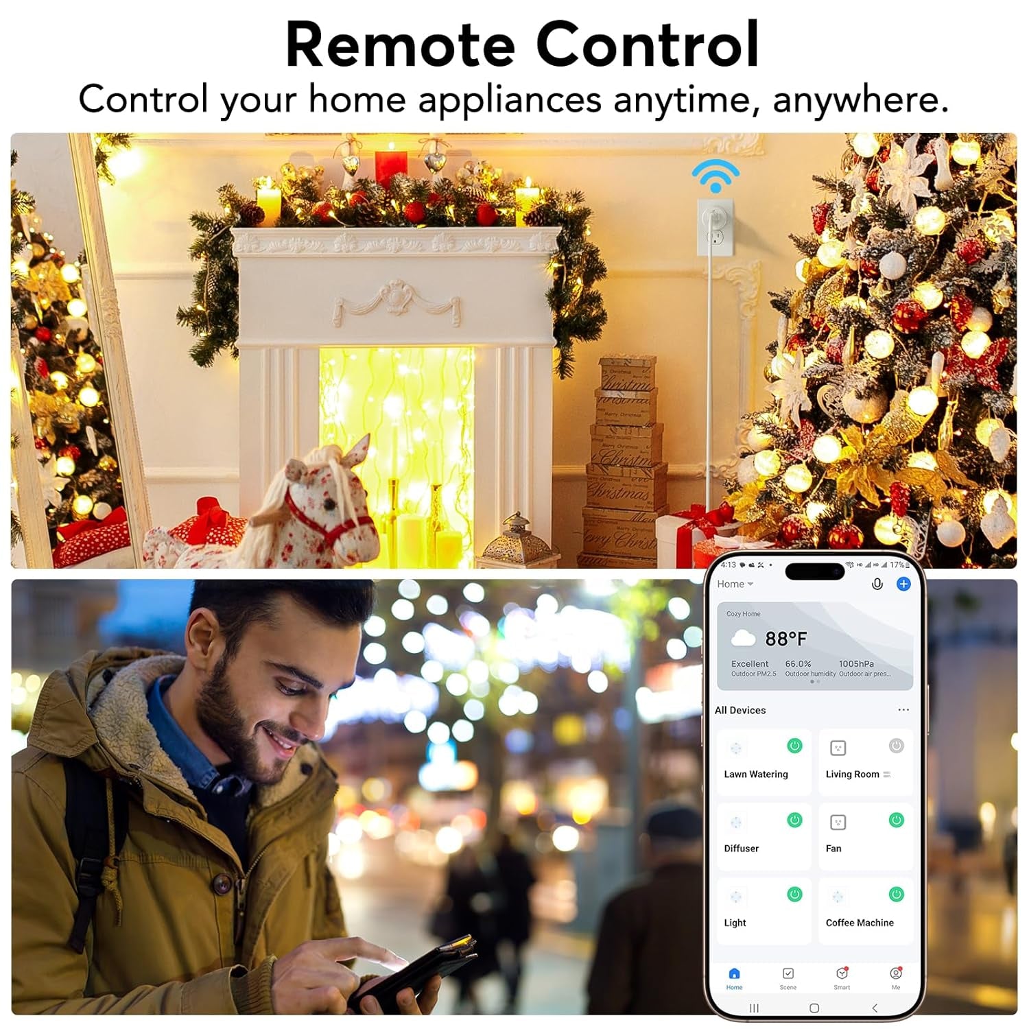 Smart Home WiFi Outlet - 4-Pack Smart Plugs Compatible with Alexa & Google Home, Remote Control and Timer Function, 2.4GHz WiFi Only