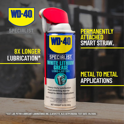 Versatile White Lithium Grease Spray with Dual-Action SMART STRAW - 10 oz