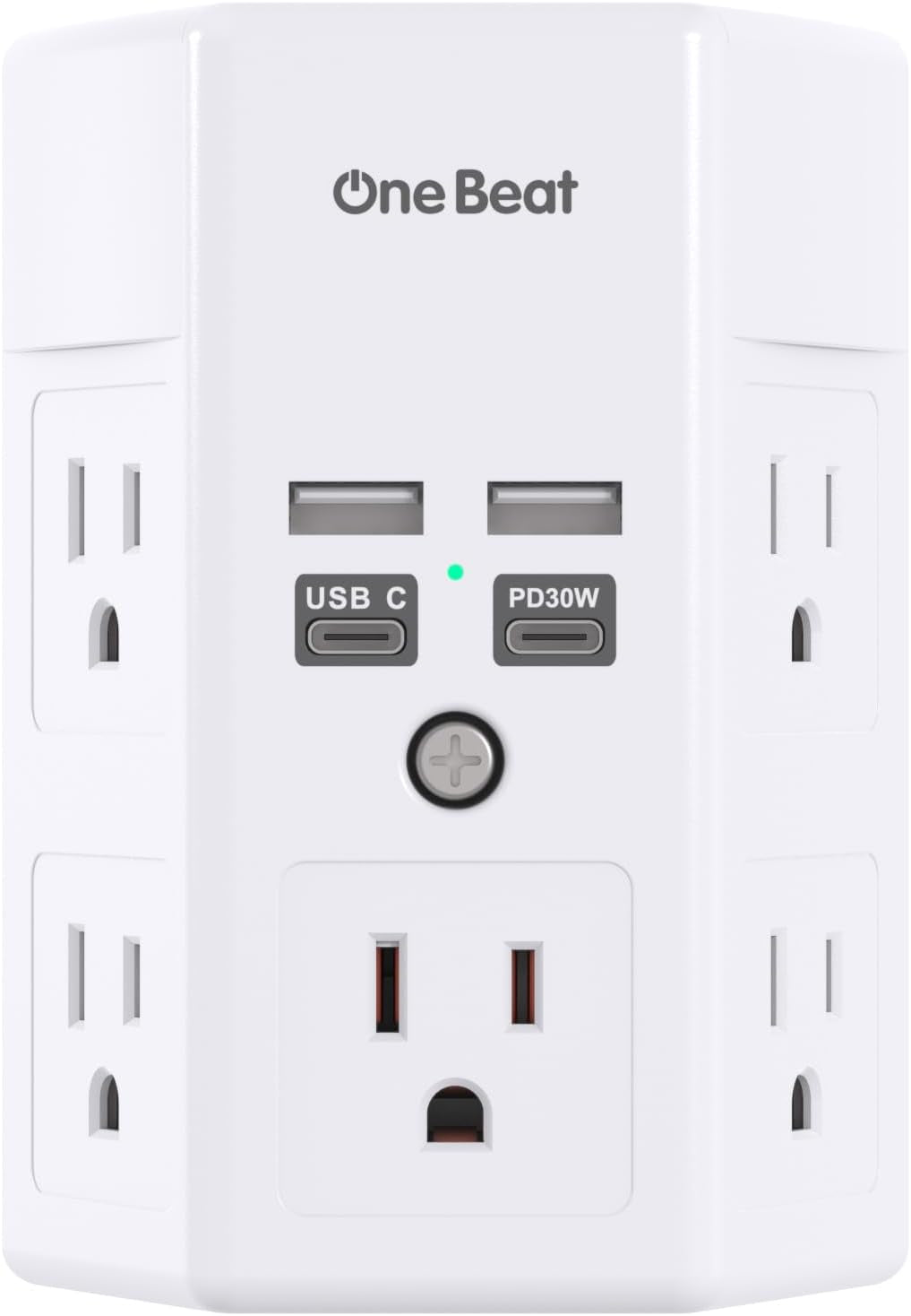 1680J 3-Sided Power Strip with Surge Protection, 5 Outlet Expander, 4 USB Ports (USB-C), Wall Mount Charger, Outlet Splitter Adapter for Home, Travel, and Office, ETL Listed, White