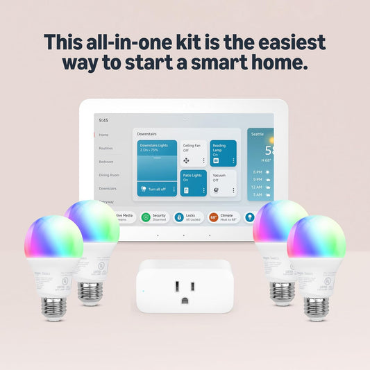 Smart Home Starter Kit with Alexa: Featuring Echo Hub, Smart Plug, and Four Basic Smart Bulbs