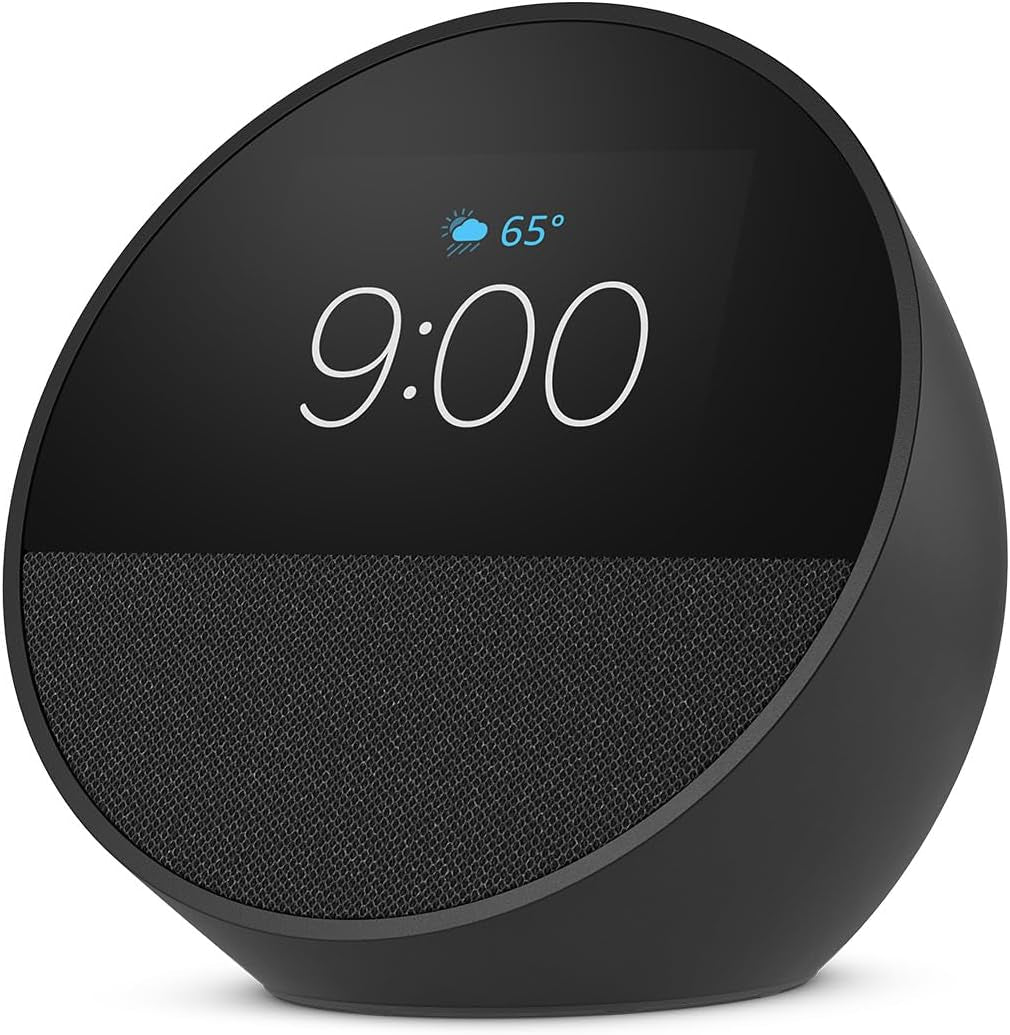 Echo Spot Smart Alarm Clock with Alexa - Ideal for Nightstands, Offices, and Kitchens, Black