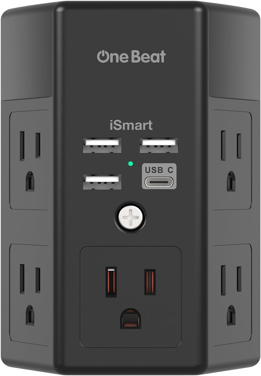 1680J 3-Sided Power Strip with Surge Protection, 5 Outlet Expander, 4 USB Ports (USB-C), Wall Mount Charger, Outlet Splitter Adapter for Home, Travel, and Office, ETL Listed, White