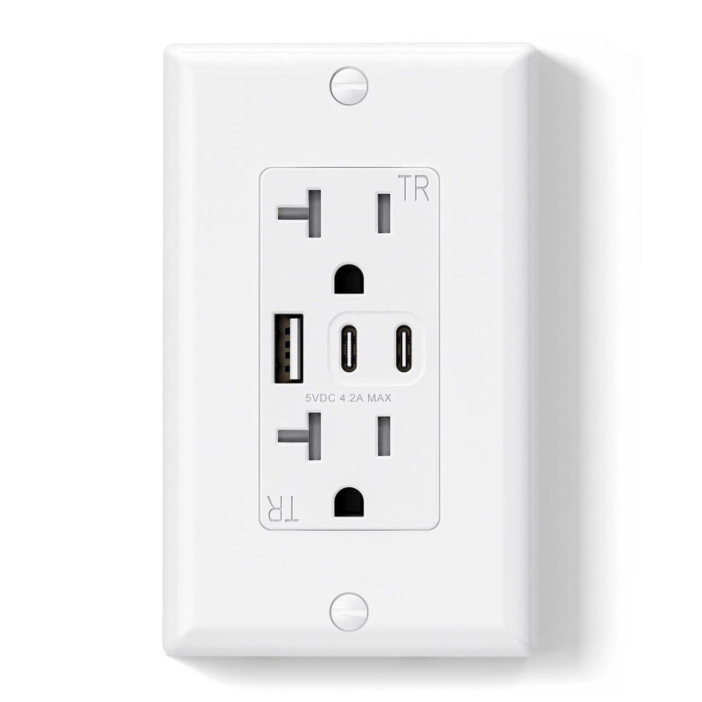 15 Amp Wall Outlet with 3 USB Ports, Dual USB-C Ports, Tamper-Resistant Design, Includes Wall Plate, UL/CUL Listed, Black, 1 Pack