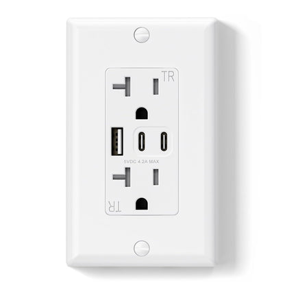 15 Amp Wall Outlet with 3 USB Ports, Dual USB-C Ports, Tamper-Resistant Design, Includes Wall Plate, UL/CUL Listed, Black, 1 Pack