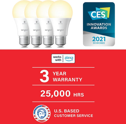Alexa-Compatible Smart Light Bulb, S1 Auto Pairing, Warm White, Bluetooth Mesh Technology, E26 Base, 60W Equivalent, 800 Lumens, Single Pack
