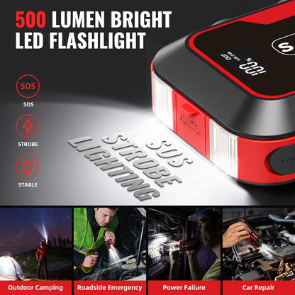 Powerful ET03 Car Jump Starter - 4000A Battery Pack for 8.0L Gas & 7.0L Diesel Engines, 74Wh Portable 12V Jump Box with USB Ports, LCD Display, LED Light & Storage Case